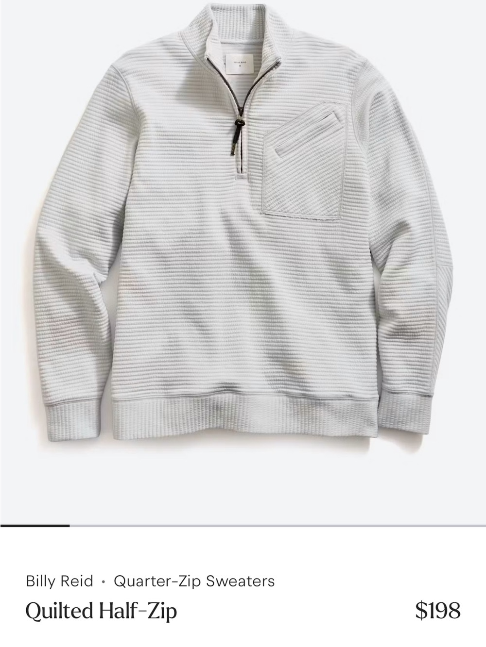 Billy Reid Quilted Half-Zip Sweater — Light Gray